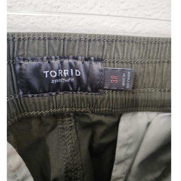 Torrid Tie Front Poplin Pants Womens 3R Elastic Waist Drawstring Mid Rise Olive - Picture 7 of 7